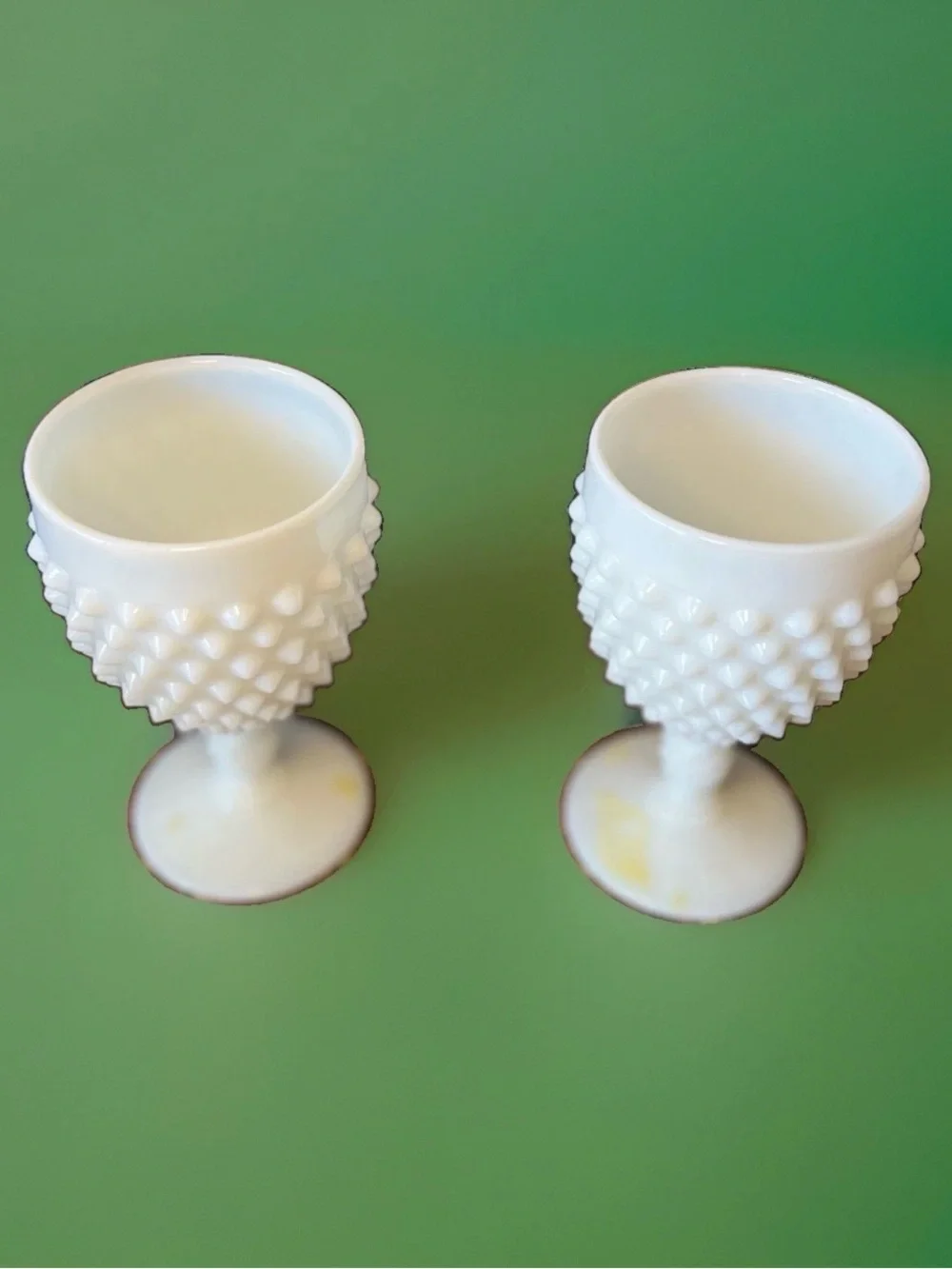 VINTAGE FENTON HOBNAIL WHITE MILK GLASS GOBLET Set of 2 MCM